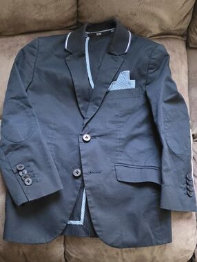 Boss Black Blazer with Contrasting Piping and Pocket Square